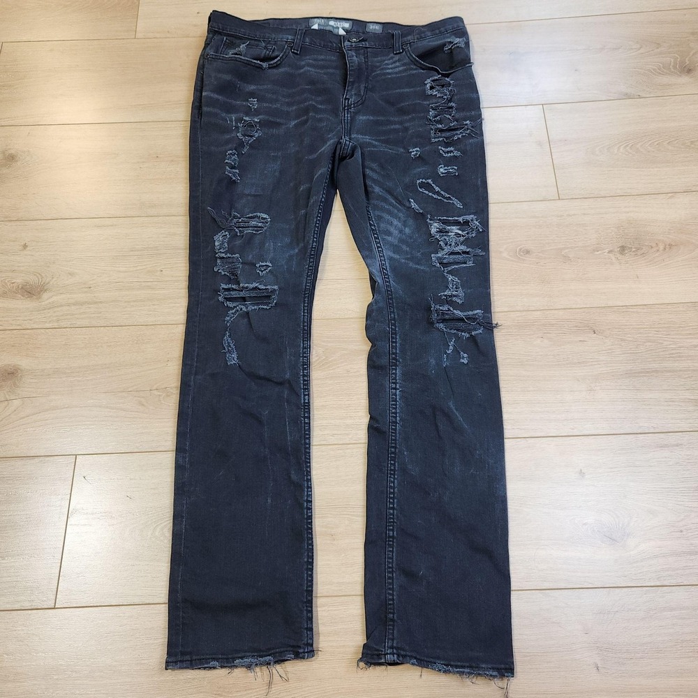 BKE Alec Straight Jeans Mens 36x31 Black Wash Slim Denim Distressed Stretch